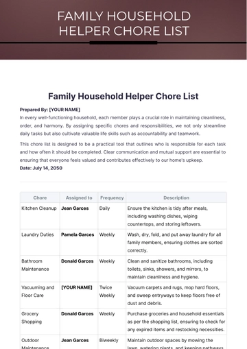 Free Family Household Helper Chore List Template to Edit Online