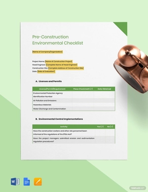 Pre-Construction Environmental Checklist Template