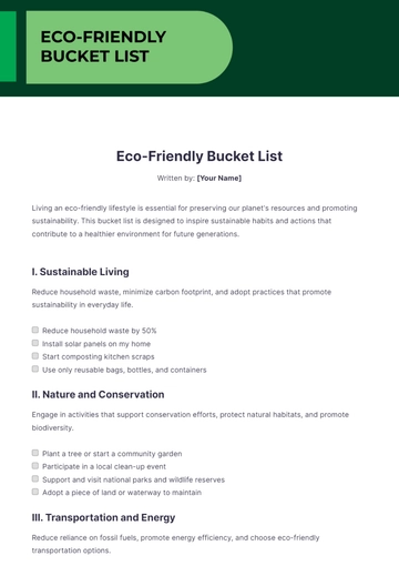 Free Eco-Friendly Bucket List Template to Edit Online
