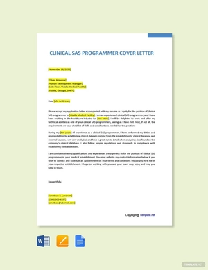 Clinical SAS Programmer Cover Letter Template