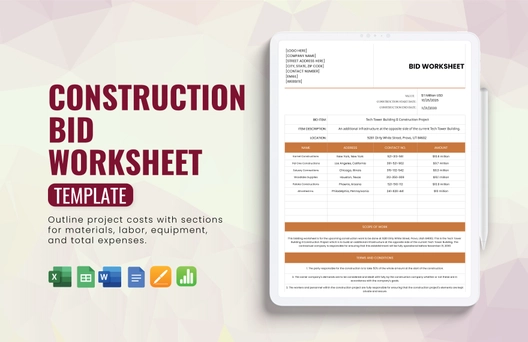 Construction Bid Worksheet Template