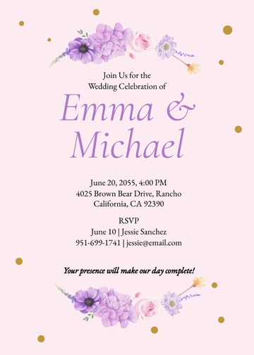 Free Confetti Purple Wedding Invitation Template to Edit Online