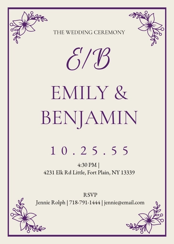 Free Classic Purple Wedding Invitation Template to Edit Online