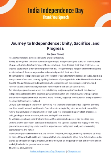Free India Independence Day Thankyou Speech Template to Edit Online