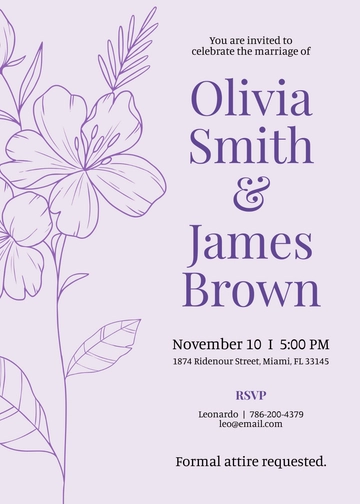 Free Minimalist Wedding Purple Invitation Template to Edit Online