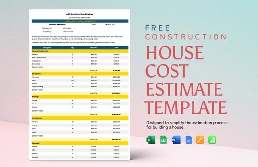 Construction House Cost Estimate Template
