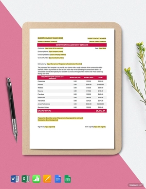 Construction Labor Cost Estimate Template