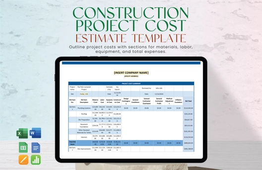 Construction Project Cost Estimate Template