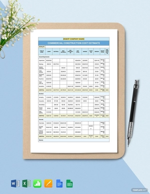 Commercial Construction Cost Estimate Template