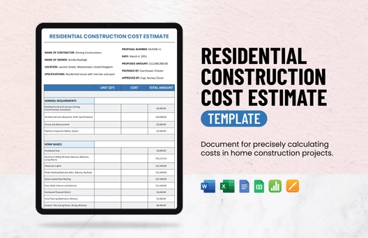 Residential Construction Cost Estimate Template