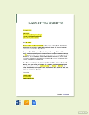 Clinical Dietitian Cover Letter Template