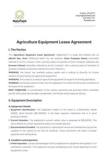Free Agriculture Equipment Lease Agreement Template to Edit Online