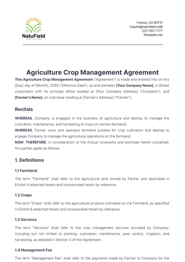 Free Agriculture Crop Management Agreement Template to Edit Online