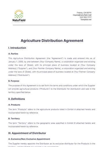 Free Agriculture Distribution Agreement Template to Edit Online