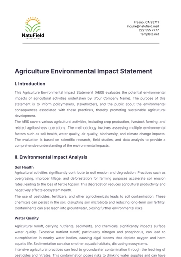 Free Agriculture Environmental Impact Statement Template to Edit Online