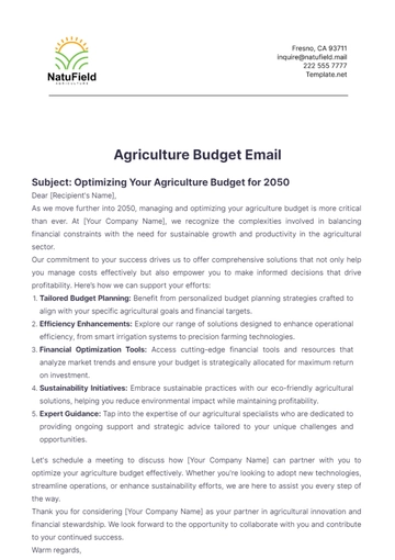 Free Agriculture Budget Email Template to Edit Online