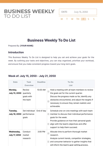 Free Business Weekly To Do List Template to Edit Online