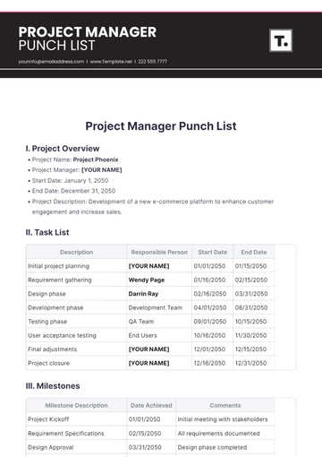 Free Project Manager Punch List Template to Edit Online