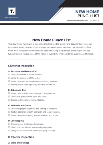 Free New Home Punch List Template to Edit Online