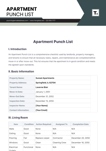 Free Apartment Punch List Template to Edit Online