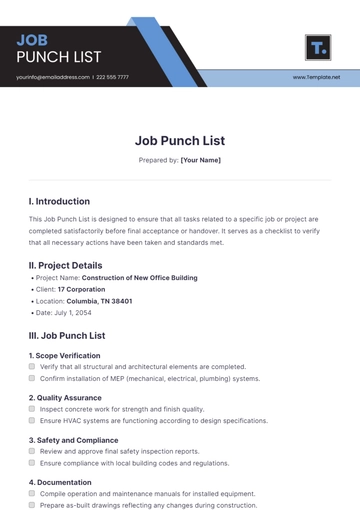 Free Job Punch List Template to Edit Online