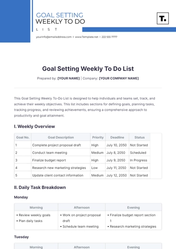 Free Goal Setting Weekly To Do List Template to Edit Online