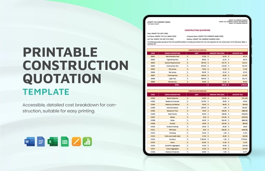 Printable Construction Quotation Template