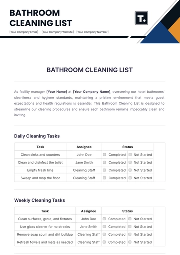 Free Bathroom Cleaning List Template to Edit Online