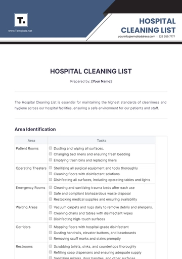 Free Hospital Cleaning List Template to Edit Online