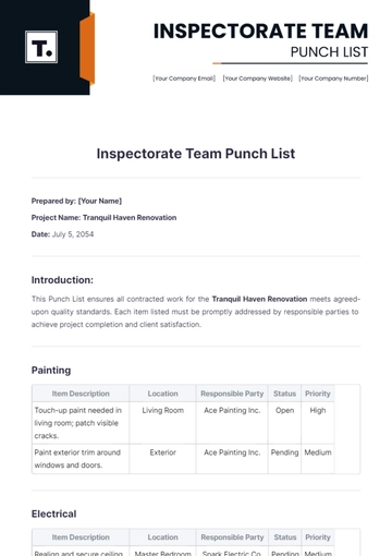 Free Inspectorate Team Punch List Template to Edit Online