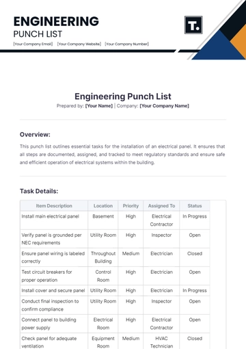 Free Engineering Punch List Template to Edit Online