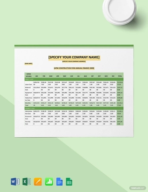 Construction Company Annual Financial Tracking Template
