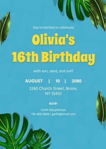 Free 16th Birthday Beach Invitation Template to Edit Online