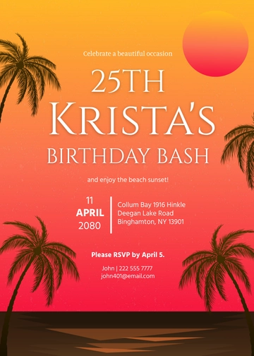 Free Sunset Beach Birthday Invitation Template to Edit Online