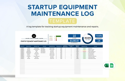 Startup Equipment Maintenance Log Template