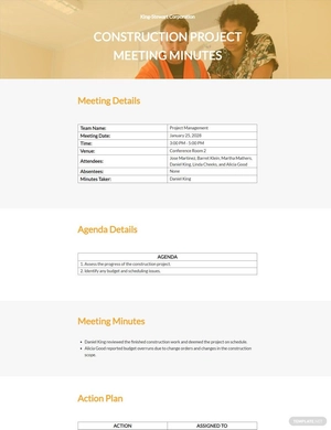 Simple Construction Meeting Minutes Template