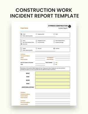 Construction Work Incident Report Template
