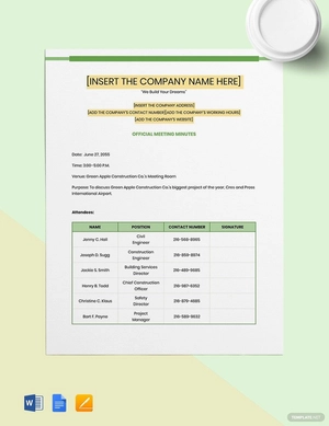 Product Construction Meeting Minutes Template