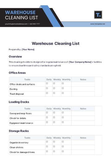 Free Warehouse Cleaning List Template to Edit Online
