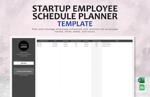 Startup Employee Schedule Planner Template