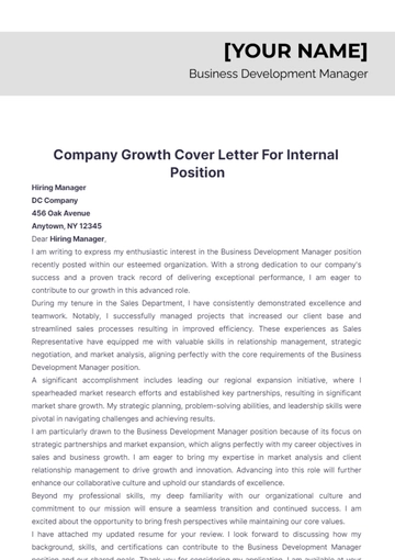 Free Company Growth Cover Letter For Internal Position to Edit Online