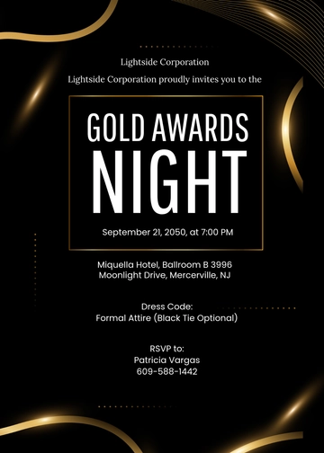 Free Gold Awards Night Invitation Template to Edit Online