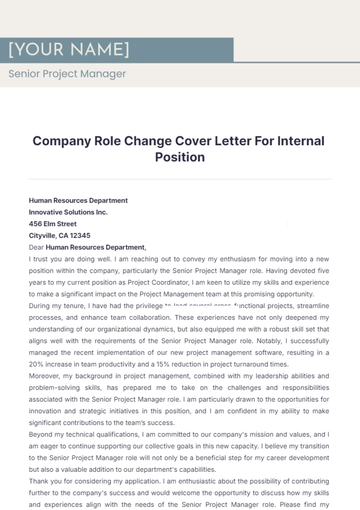 Free Company Role Change Cover Letter For Internal Position to Edit Online