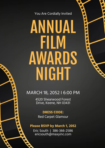 Free Film Awards Night Invitation Template to Edit Online