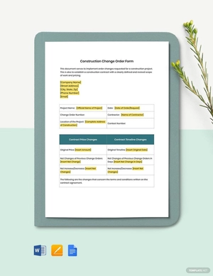 Construction Change Order Form Template