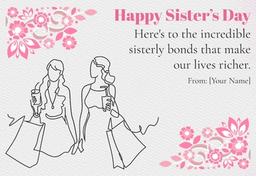 Free Happy Sisters Day Card Template to Edit Online