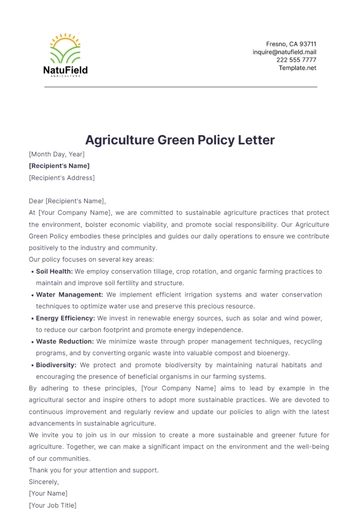 Free Agriculture Green Policy Letter Template to Edit Online