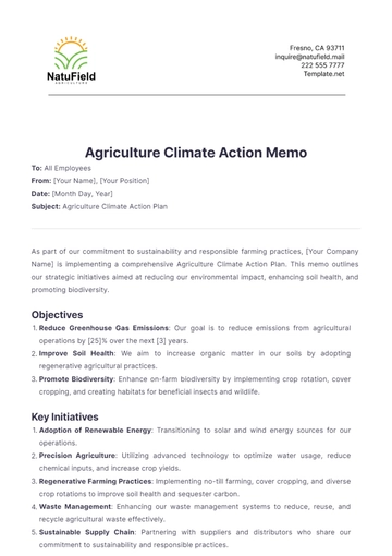 Free Agriculture Climate Action Memo Template to Edit Online