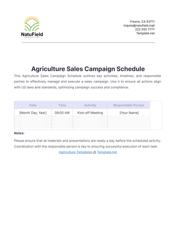 Free Agriculture Sales Campaign Schedule Template to Edit Online