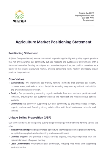 Free Agriculture Market Positioning Statement Template to Edit Online